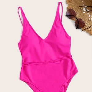 Neon Pink Criss Cross One Piece Swimsuit
